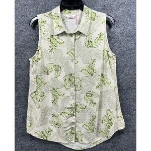 Millers Woman Tropical Leaf Blouse Size 14 Sleeveless Button Down Top Shirt Tank
